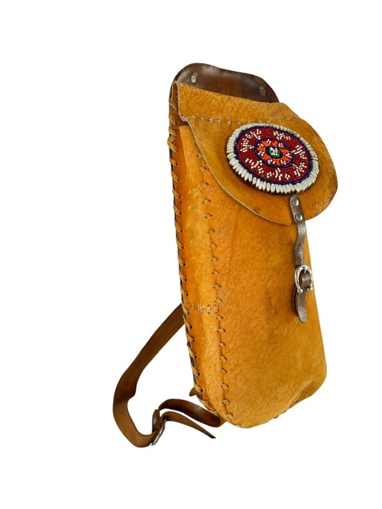 Vintage Brown Handmade Leather Chanupa Beaded Medallion Boho Backpack main image 8